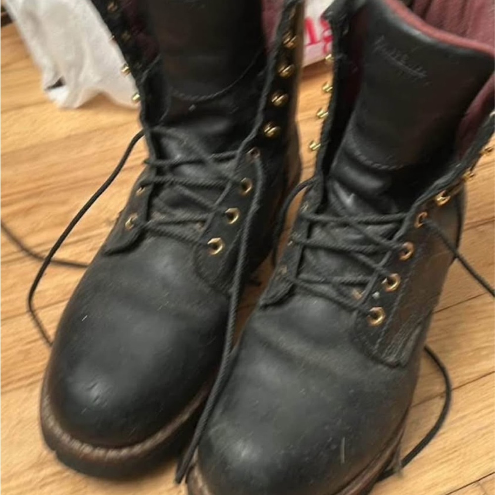 Black Lace-Up Boots with Gold Eyelets